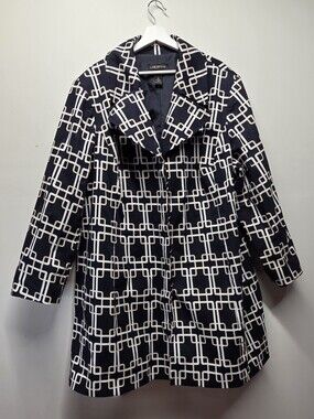 Lane Bryant Geometric Print Trench Coat Jacket Black White Cream Plus Size 28